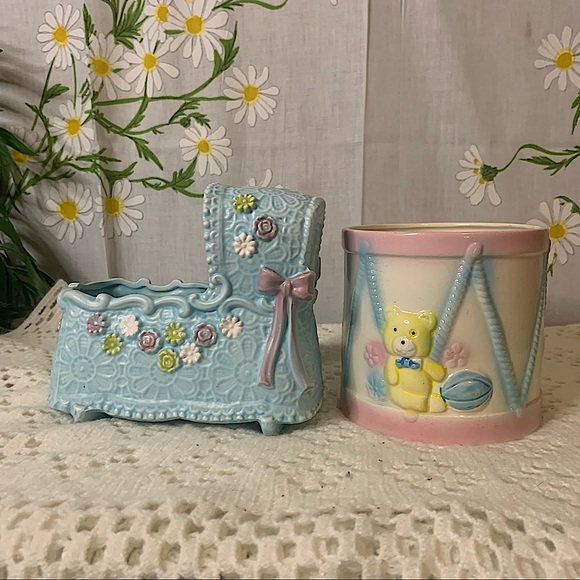 Vintage Other - Vintage 60s pastel blue bassinet drum baby planter